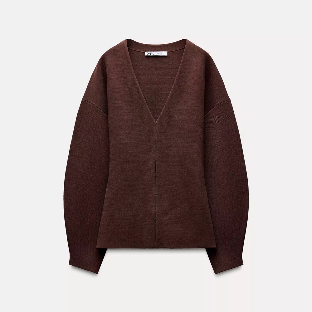 Zara Chocolate Brown V-Neck Buttonless Cardigan